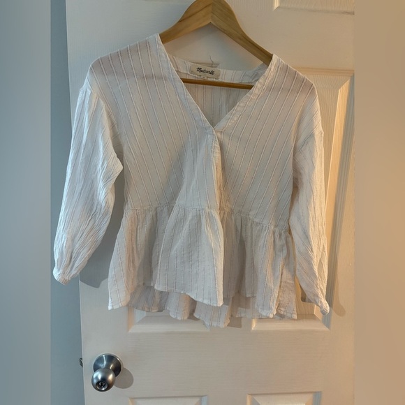 Madewell bubble sleeve peplum top metallic thread stripe size XS - Picture 4 of 14